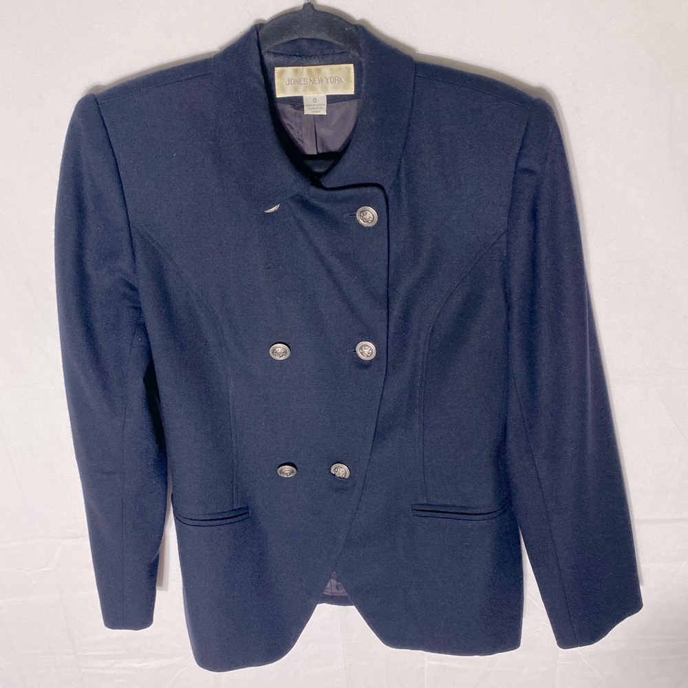 Vintage Jones New York Navy Blue Wool Blazer 8 Secretary Career LibrarianCore